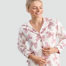 F&F Fleece Textured Bow Print Pyjama Set in Cream thumbnail 2