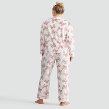 F&F Fleece Textured Bow Print Pyjama Set in Cream thumbnail 3