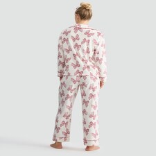 F&F Fleece Textured Bow Print Pyjama Set in Cream thumbnail 3
