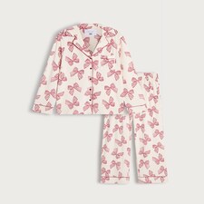 F&F Fleece Textured Bow Print Pyjama Set in Cream thumbnail 4