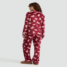 F&F Curtis The Dog Printed Fleece Revere Shirt and Bottoms Pyjamas in Red thumbnail 3