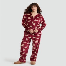 F&F Curtis The Dog Printed Fleece Revere Shirt and Trousers Pyjamas in Red thumbnail 2