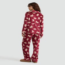 F&F Curtis The Dog Printed Fleece Revere Shirt and Trousers Pyjamas in Red thumbnail 3