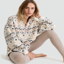 F&F Borg Fair Isle Half Zip Jumper and Ribbed Leggings Pyjama in Cream