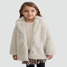 F&F Girls Faux Fur Coat in Cream thumbnail 2