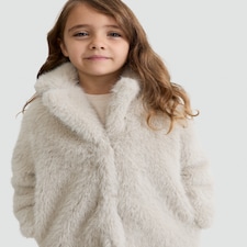 F&F Girls Faux Fur Coat in Cream