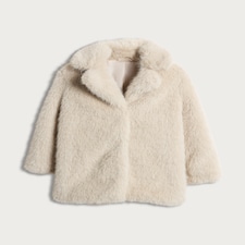 F&F Girls Faux Fur Coat in Cream thumbnail 4