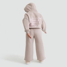 F&F Girls 2-Piece Cotton Rich Have a Nice Day Hoodie and Joggers in Natural thumbnail 3