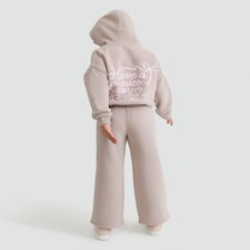F&F Girls 2-Piece Cotton Rich Have a Nice Day Hoodie and Joggers in Natural thumbnail 3