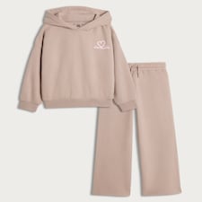 F&F Girls 2-Piece Cotton Rich Have a Nice Day Hoodie and Joggers in Natural thumbnail 4