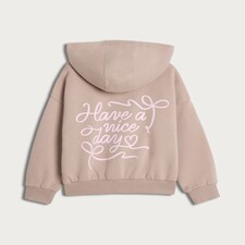 F&F Girls 2-Piece Cotton Rich Have a Nice Day Hoodie and Joggers in Natural thumbnail 5