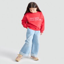 F&F Girls Cotton Rich Dear Santa Slogan Sweatshirt in Red thumbnail 2