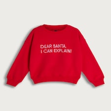F&F Girls Cotton Rich Dear Santa Slogan Sweatshirt in Red thumbnail 4