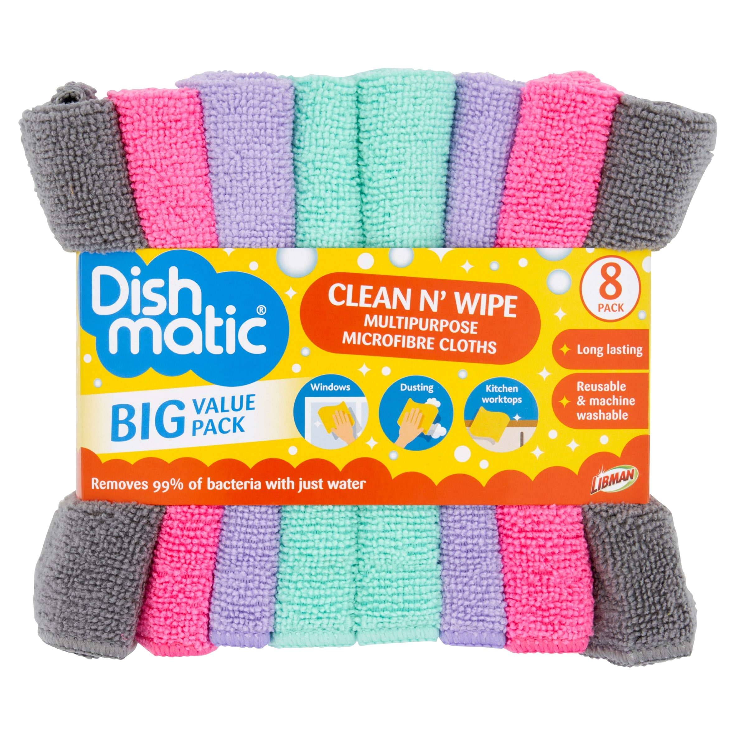 Dishmatic Clean N Wipe Microfibre Cloths 8pk