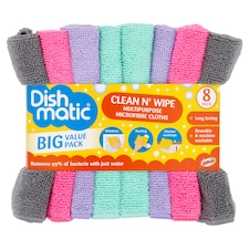 Dishmatic Clean N Wipe Microfibre Cloths 8pk