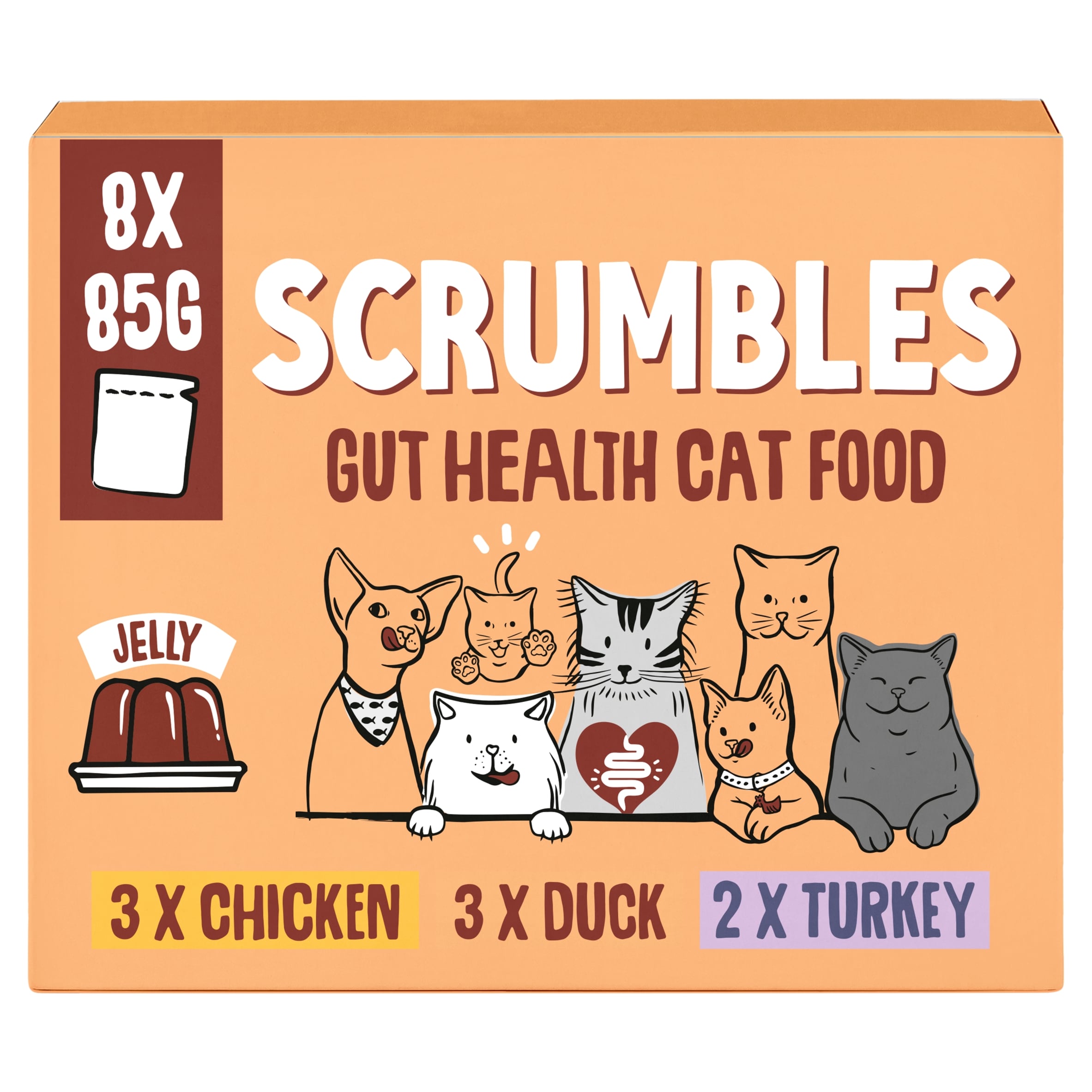 Scrumbles Grain Free Wet Cat Meat Selection Jelly Recyclable Pouch 8x85g