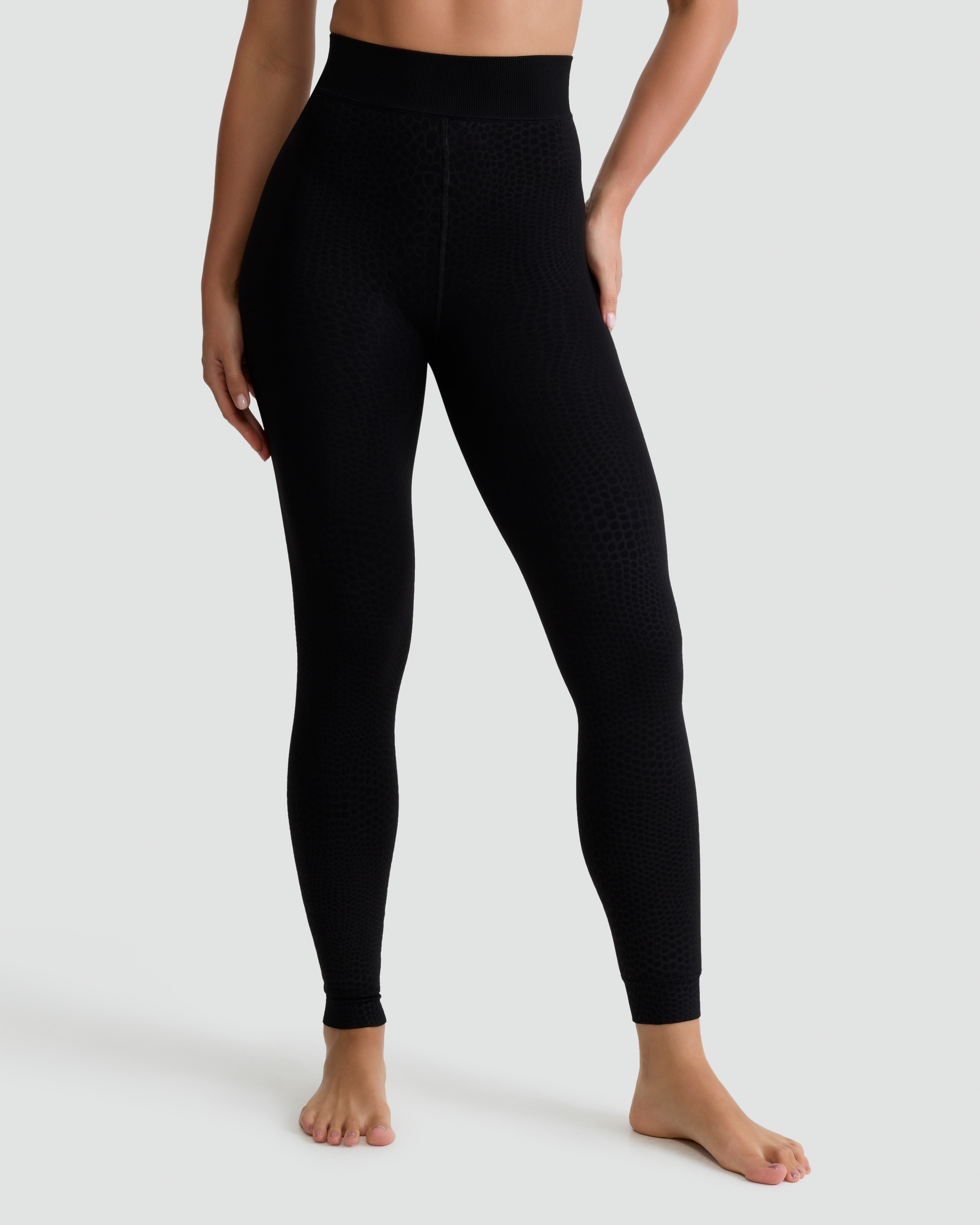 F&F Textured Animal Print Thermal Footless Tights in Black