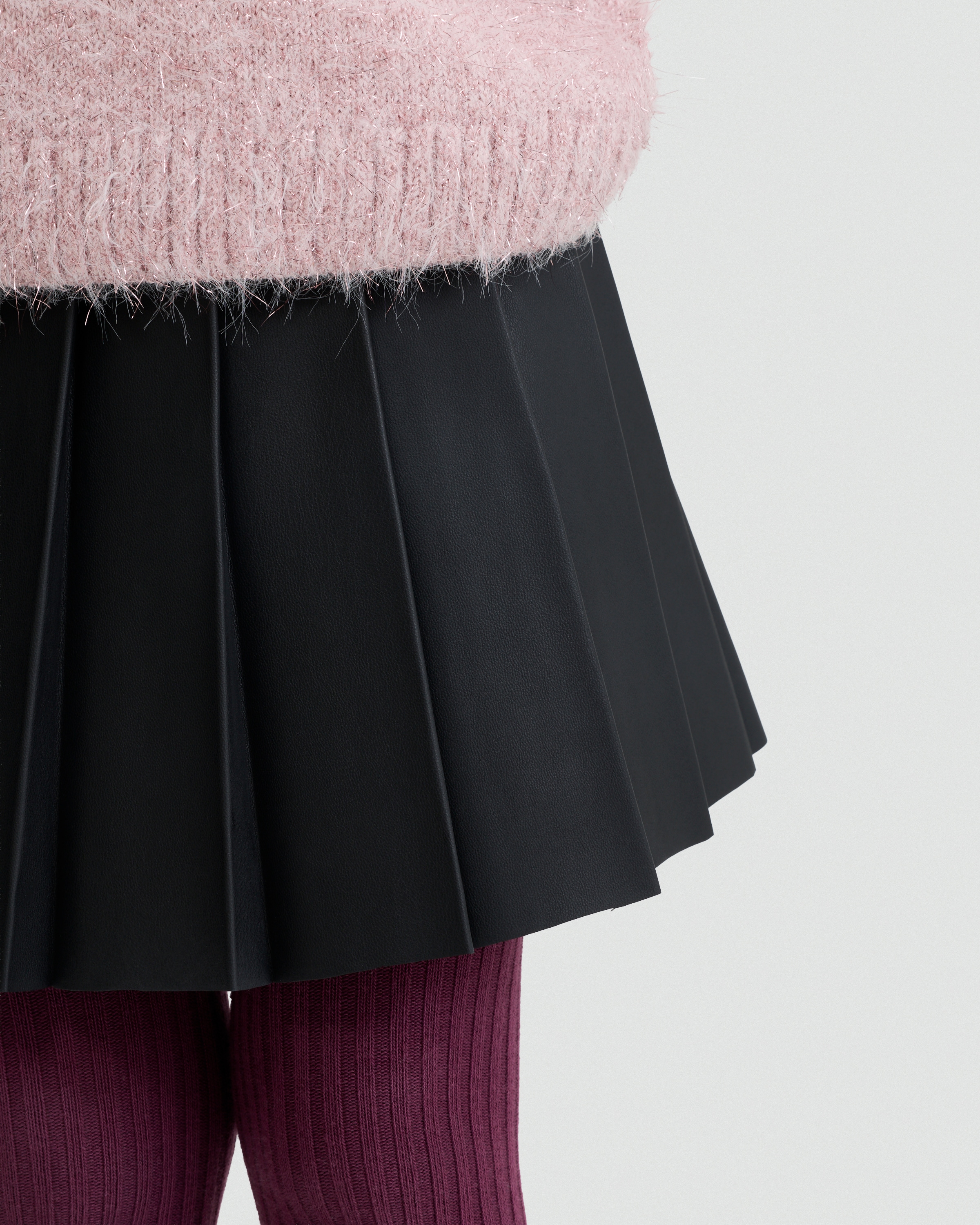 F&F Girls Faux Leather Pleated Skirt in Multi Black thumbnail 2