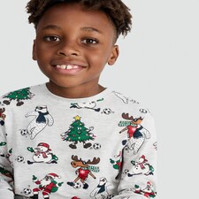 F&F Boys Cotton Rich Festive Print Top and Cuffed Joggers Pyjamas in Grey Multi thumbnail 2