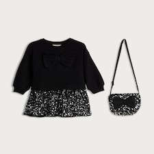 F&F Girls Sequin Bow Dress and Matching Bag Set in Black thumbnail 4