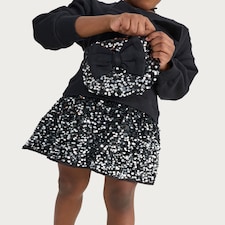 F&F Girls Sequin Bow Dress and Matching Bag Set in Black