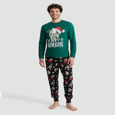 F&F Pure Cotton Happy Howlidays Top and Cuffed Joggers Pyjamas in Multi