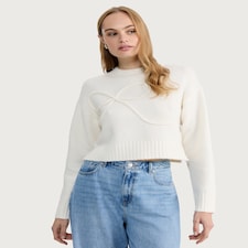 F&F Knitted Bow Detail Cropped Jumper in Cream