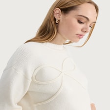 F&F Knitted Bow Detail Cropped Jumper in Cream thumbnail 2