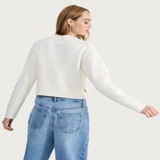 F&F Knitted Bow Detail Cropped Jumper in Cream thumbnail 3
