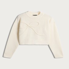 F&F Knitted Bow Detail Cropped Jumper in Cream thumbnail 4