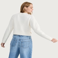 F&F Knitted Bow Detail Cropped Jumper in Cream thumbnail 3
