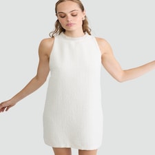 The F&F Edit Boucle Embellished Neck Sleeveless Dress in Cream
