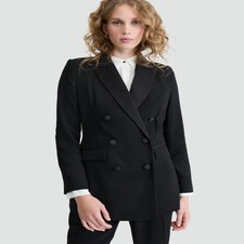The F&F Edit Double Breasted Tuxedo Blazer in Black thumbnail 3