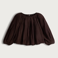 The F&F Edit Lyocell Rich Gathered Long Sleeved Blouse in Brown thumbnail 4