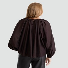The F&F Edit Lyocell Rich Gathered Long Sleeved Blouse in Brown thumbnail 3