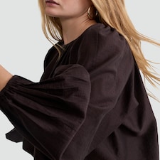 The F&F Edit Lyocell Rich Gathered Long Sleeved Blouse in Brown