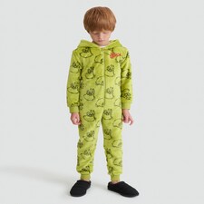 The Grinch Fleece Printed Zip Up Onesie in Green thumbnail 2