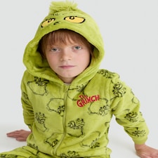 The Grinch Fleece Printed Zip Up Onesie in Green