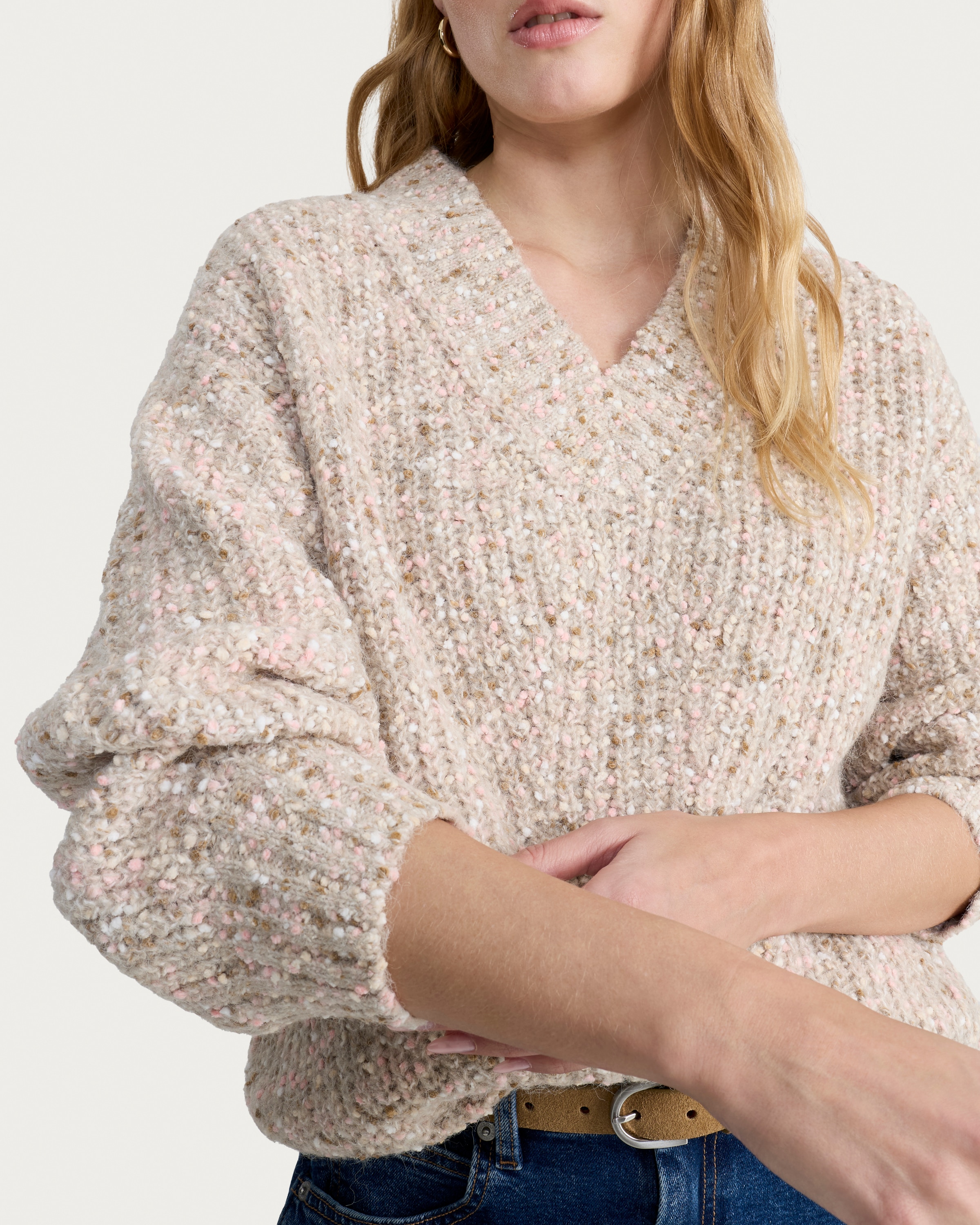 F&F Knitted V Neck Jumper with Wool in Multi