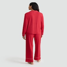 F&F Piped Candy Cane Revere Shirt and Wide Leg Bottoms Pyjama Set in Red thumbnail 3