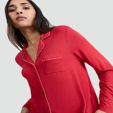 F&F Piped Candy Cane Revere Shirt and Wide Leg Bottoms Pyjama Set in Red thumbnail 2