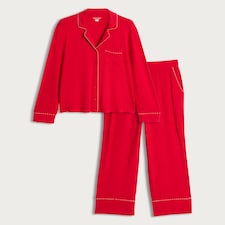 F&F Piped Candy Cane Revere Shirt and Wide Leg Bottoms Pyjama Set in Red thumbnail 4