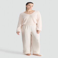 F&F Textured Jumper and Satin Bottoms Pyjama Set in Cream thumbnail 2