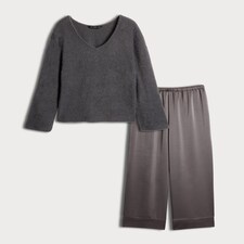 F&F Textured Jumper and Satin Bottoms Pyjamas in Grey thumbnail 4