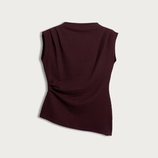 F&F Ribbed Sleeveless Asymmetric Top in Burgundy thumbnail 4