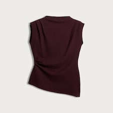 F&F Ribbed Sleeveless Asymmetric Top in Burgundy thumbnail 4
