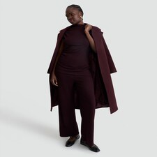 F&F Ribbed Wide Leg Co-ord Trousers in Burgundy thumbnail 2