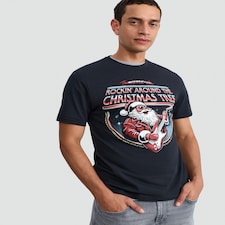 F&F Pure Cotton Rockin' Around the Christmas Tree T-Shirt in Navy