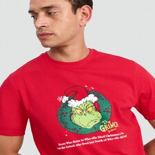 The Grinch Pure Cotton Christmas Quote T-Shirt in Red thumbnail 2