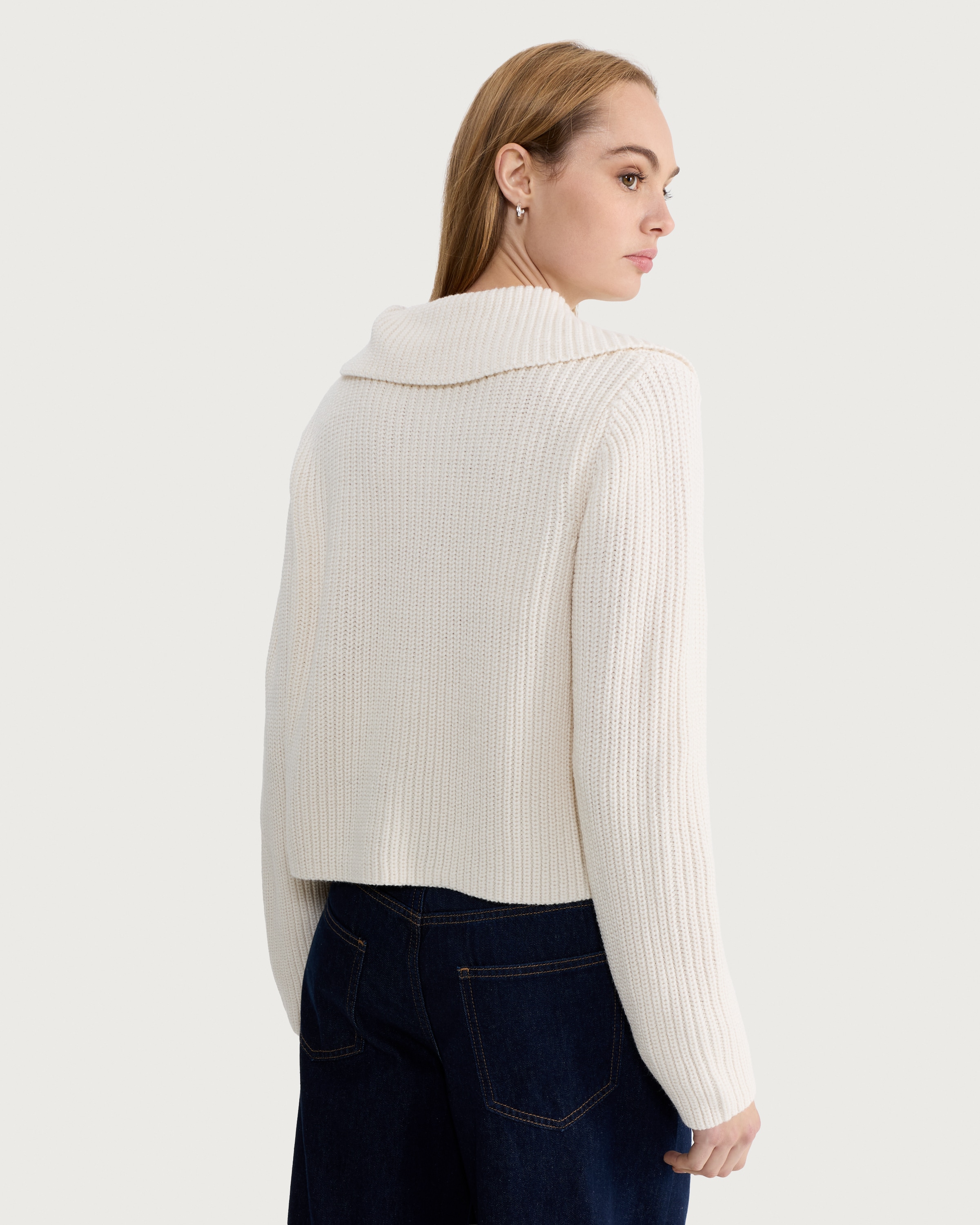 F&F Ribbed Double Breasted Collared Cardigan in Cream thumbnail 3